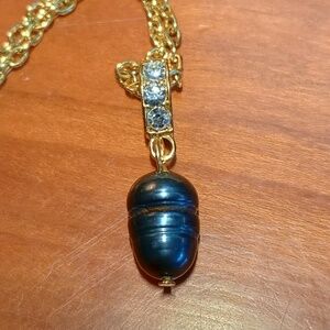 Faux Black Pearl with Zirconia Pendant Necklace